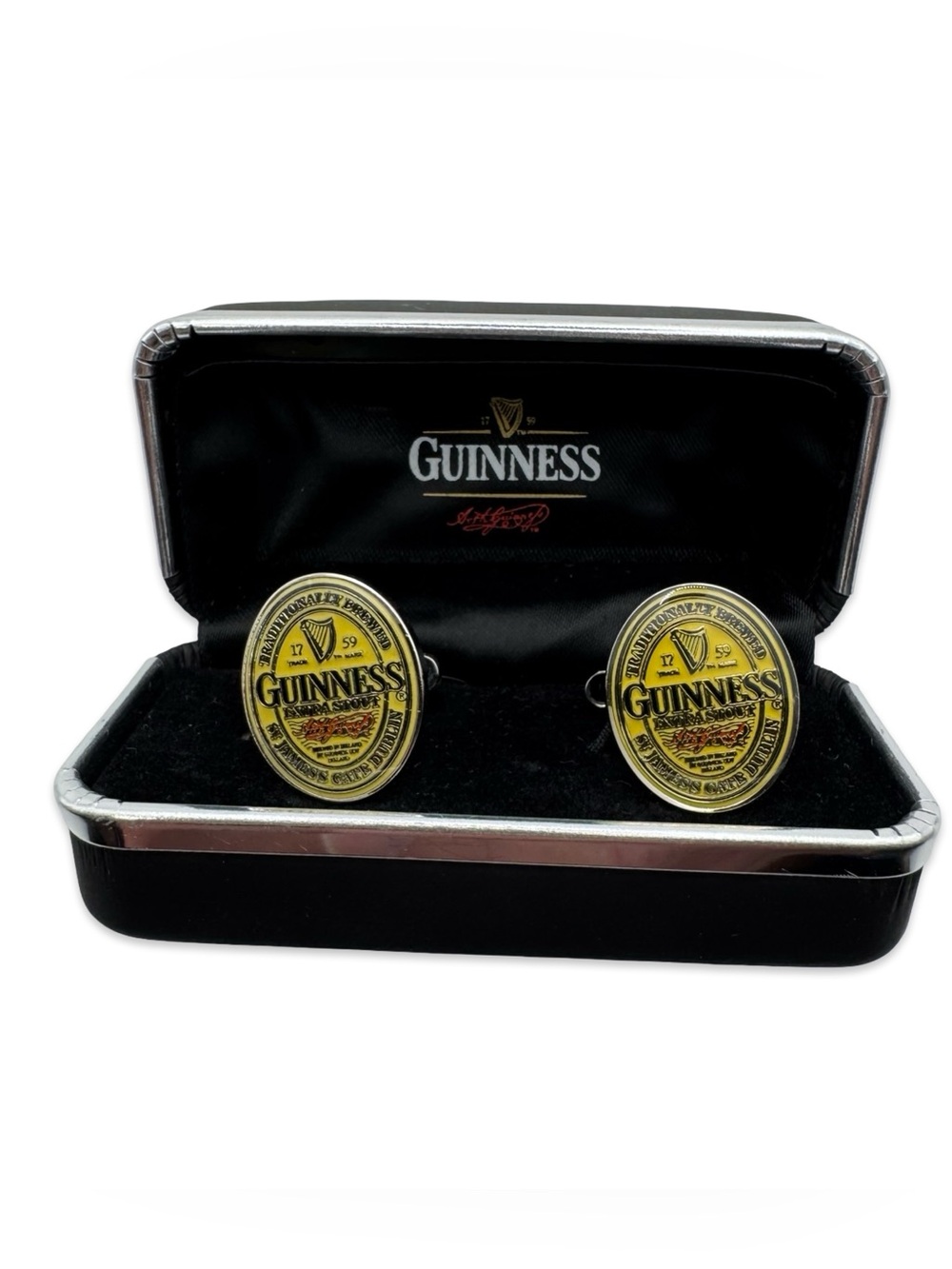 Guinness Extra Stout Cufflinks Beer Label Gift Tin Box Loose Toggle One Side